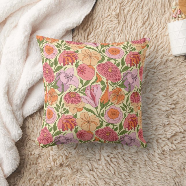 Lily, Rose & Pomegranate Blossom Mönster Kudde (Filt)