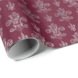 Lily Royal Damask Maroon Burgundy Silver Presentpapper