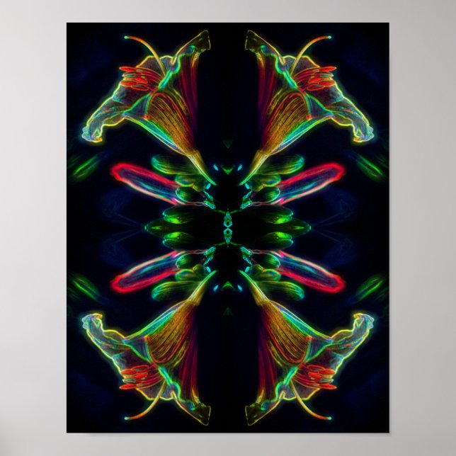Lily Spegel Abstrakt Neon Flower Art Poster (Framsidan)