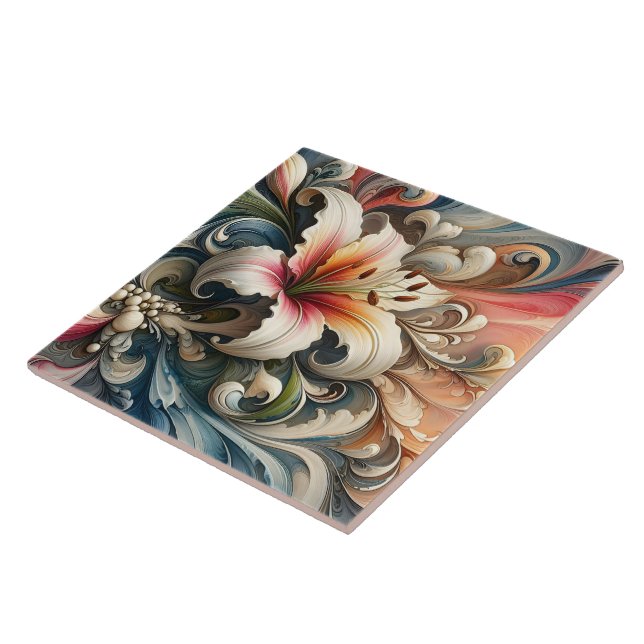 Lily Suravrundat av Colorful Swirling Mönster Kakelplatta (Sidan)