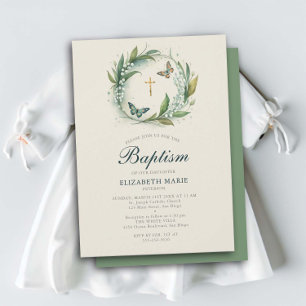 Lily Valley Butterflies Guld Kor Girl Baptism Inbjudningar