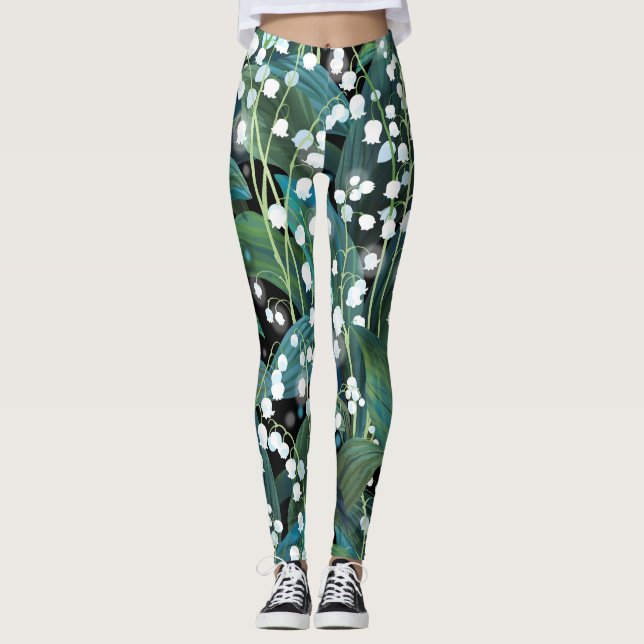 Lily Valley Seamless Mönster Background Leggings (Framsida)