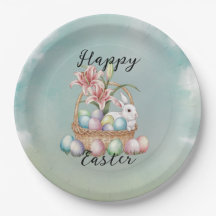 Lily Watercolor & Pastel Eggs med Bunny i Basket