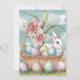 Lily Watercolor & Pastel Eggs med Bunny i Basket Julkort