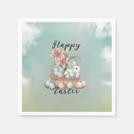 Lily Watercolor & Pastel Eggs med Bunny i Basket Pappersservett