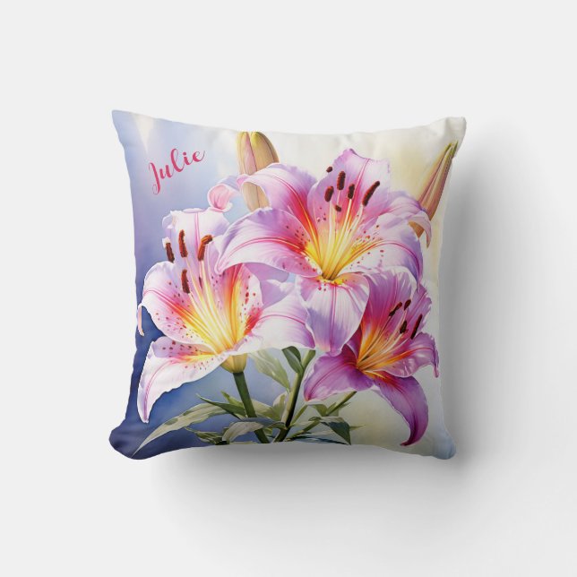 Lily Watercolor Personlig Kudde (Framsida)