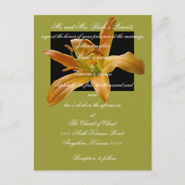 Lily Wedding-inbjudan med skript Inbjudan Vykort (Framsida)