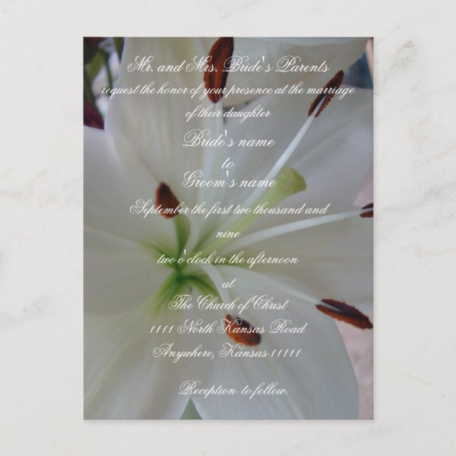 Lily Wedding-inbjudan med skript Inbjudan Vykort (Framsida)