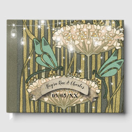 Lilypad Boho Trollslända Art Deco Bröllop Gästbok