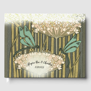 Lilypad Dragonfly Art Deco Bröllop Guest Bok