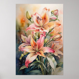 Lily's Luminance - Watercolor Flowers - Blommigt Poster