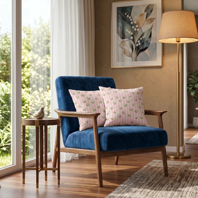 LilyStripe Haven Blommig Kastkudde för Airbnb Kudde (Where Gentle Blooms Welcome Every Stay)