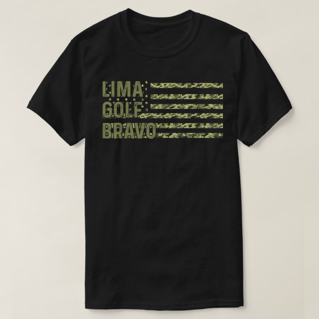 Lima Golf Bravo Camo American Flagga Patriot T Shirt (Design framsida)