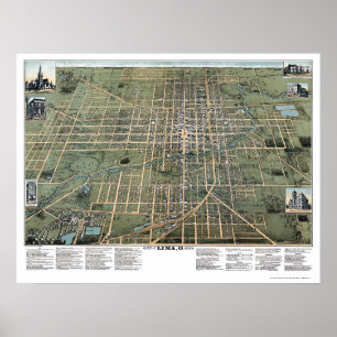 Lima panorama- karta för OH - 1892 Poster