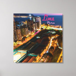Lima Peru Capital Pacific Kusten City Ljus Night Canvastryck