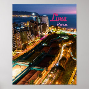 Lima Peru Capital Pacific Kusten City Ljus Night Poster