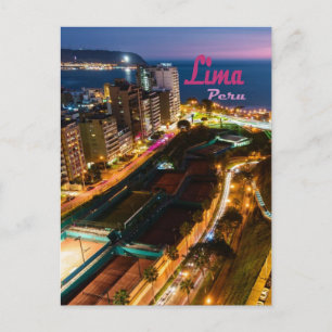 Lima Peru Capital Pacific Kusten City Ljus Night Vykort
