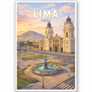 Lima Peru Illustration Resa Konst Vintage Klistermärken