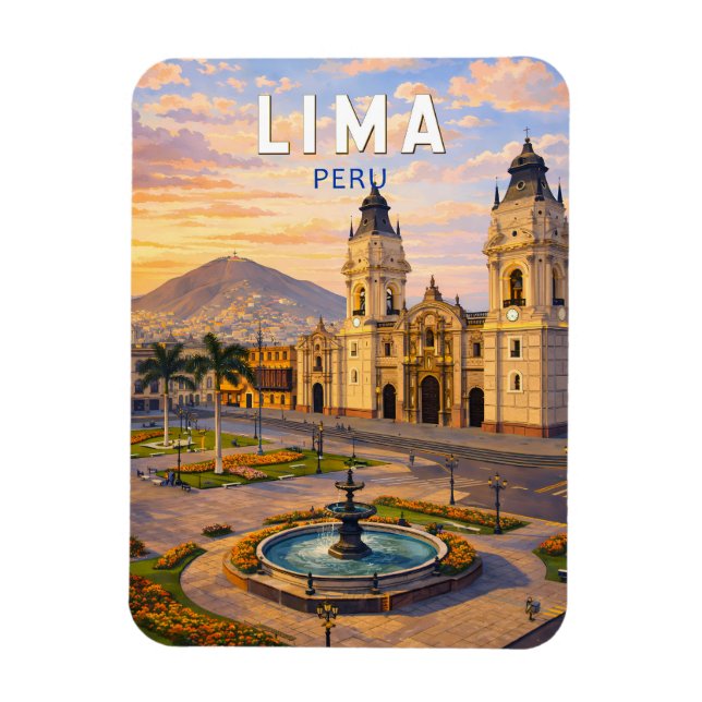Lima Peru Illustration Resa Konst Vintage Magnet (Vertikal)