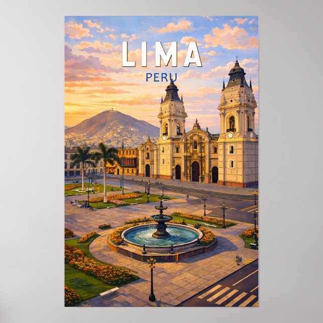Lima Peru Illustration Resa Konst Vintage Poster (Framsidan)