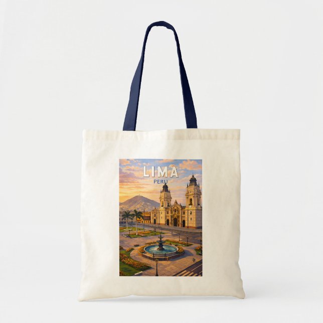 Lima Peru Illustration Resa Konst Vintage Tygkasse (Framsidan)