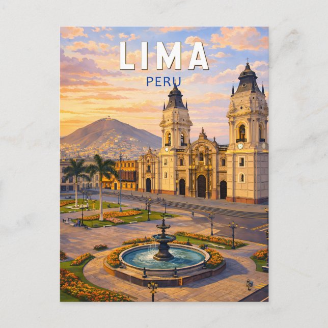 Lima Peru Illustration Resa Konst Vintage Vykort (Framsida)
