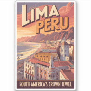 Lima Peru kust illustration resa konst vintage Klistermärken