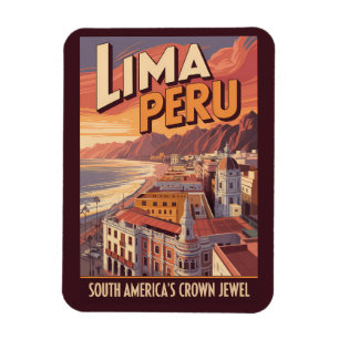 Lima Peru kust illustration resa konst vintage Magnet
