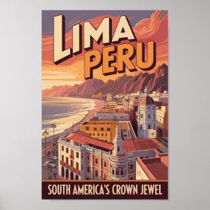 Lima Peru kust illustration resa konst vintage Poster