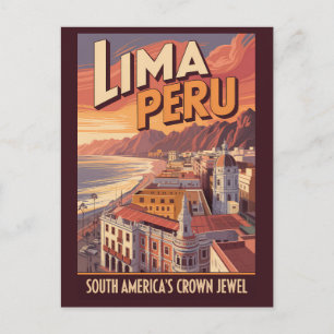 Lima Peru kust illustration resa konst vintage Vykort