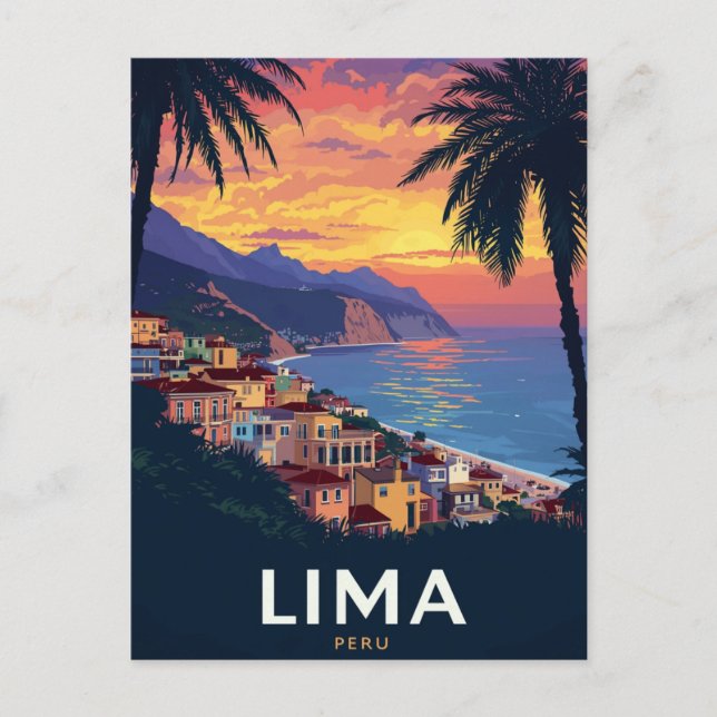 Lima Peru kust solnedgång palmer Vykort (Framsida)