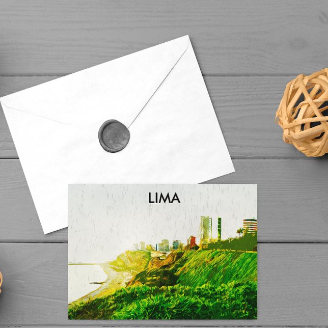 Lima Peru Watercolor Panorama View Vykort (lima peru panorama view postcard)