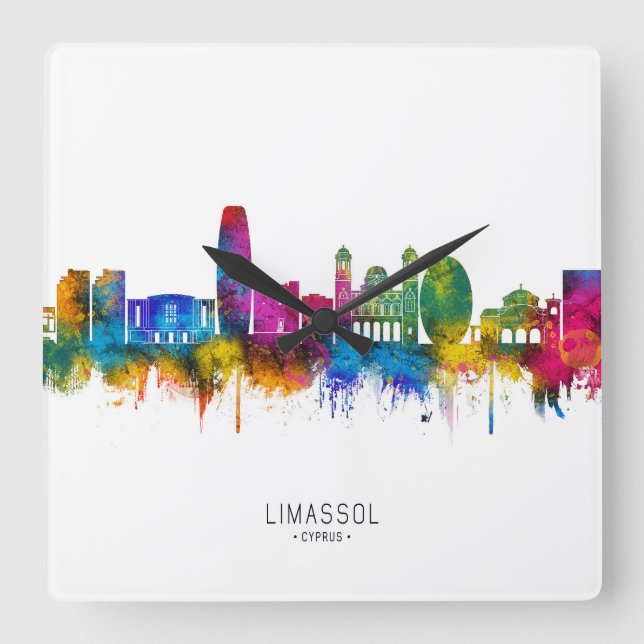 Limassol Cypern Siluett Fyrkantig Klocka (Framsida)