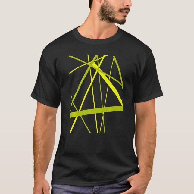 Lime And Green Geometric Strips Cut Out Pattern T Shirt (Framsida)