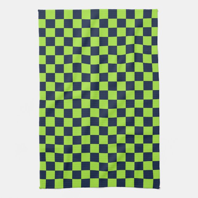 Lime and navy checkerboard pattern kökshandduk (Vertikal)