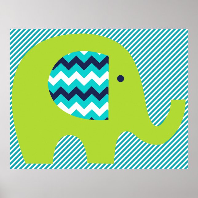 Lime and Teal Elephant Nursery Poster (Framsidan)