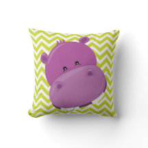 Lime and White Chevron Lila Hippo Pillow
