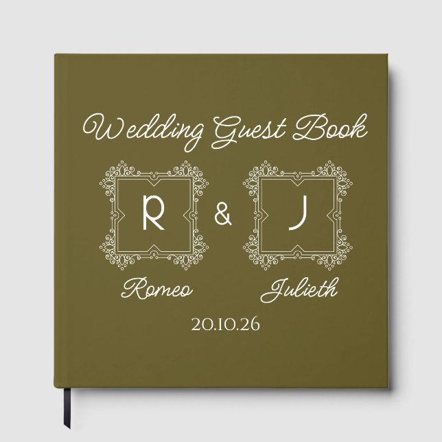Lime Baroque Monogram Wedding Guest Book Gästböcker (Framsida)
