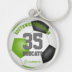 Lime Black Flickor sportsoccer jersey-nummer Rund Silverfärgad Nyckelring