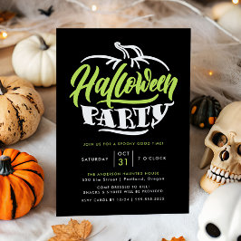 Lime & Black Pumpkin Typography Halloween fest Inbjudningar