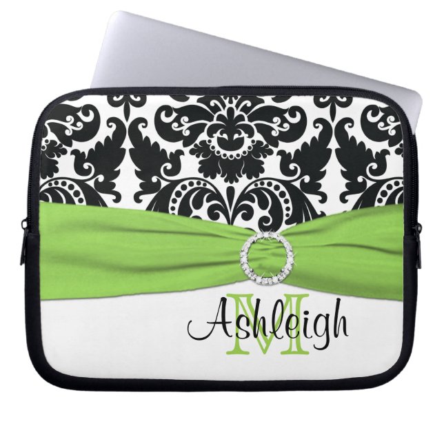 Lime Black White med FAUX Ribbon Laptop sleeve (Framsidan)