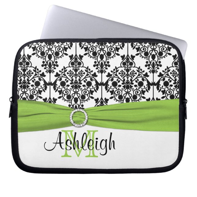 Lime Black White med FAUX Ribbon Laptop sleeve (Framsidan)