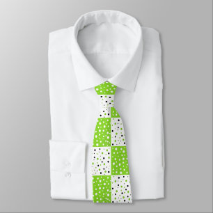 Lime Black & White Polka Dot Färg Block Mönster Slips