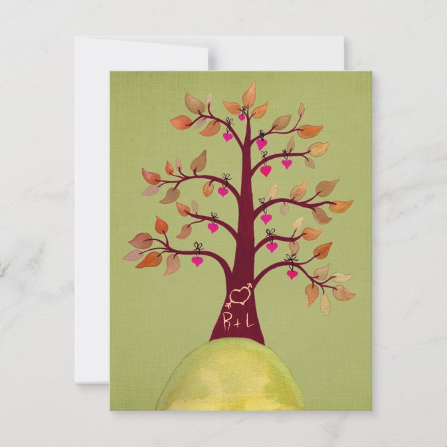 Lime Bröllop sjunker hösten Heart Träd Carving Inb Inbjudningar (Framsida)