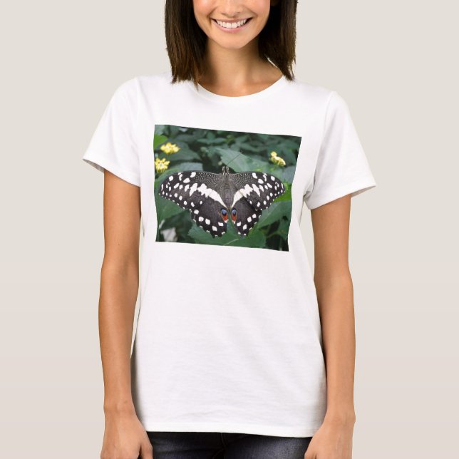 Lime Butterfly och blommor Dam T Shirt (Framsida)