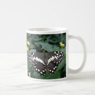 Lime Butterfly och blommor Kaffe mugg