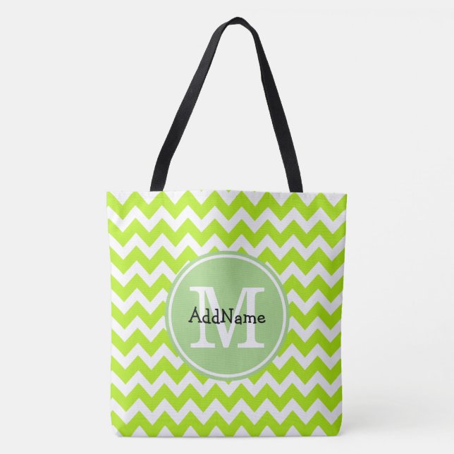 Lime Chevron, Anpassningsbar Monogram Personlig Na Tygkasse (Framsida)