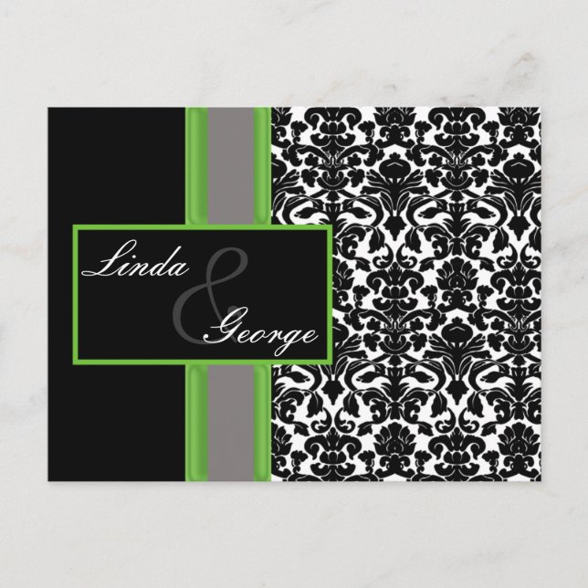 Lime damask Wedding OSA kort (Framsida)