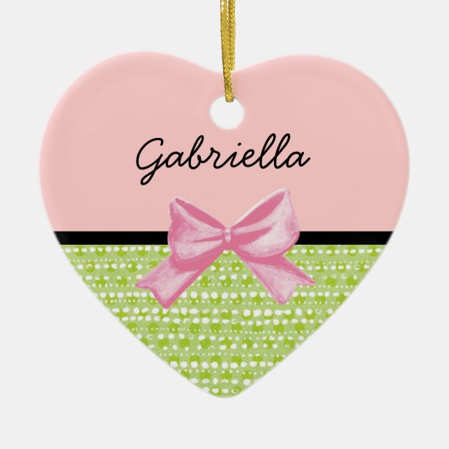 Lime Dots Heart Julgransprydnad Keramik (Framsidan)