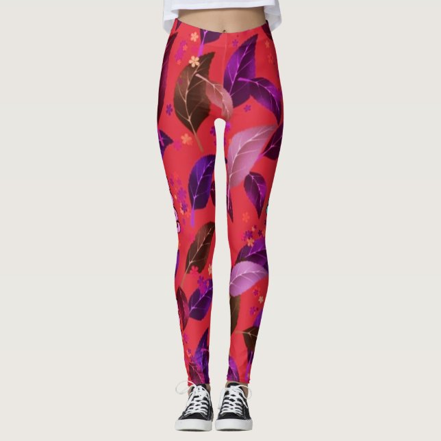 Lime färg Blad n blommor Leggings (Framsida)